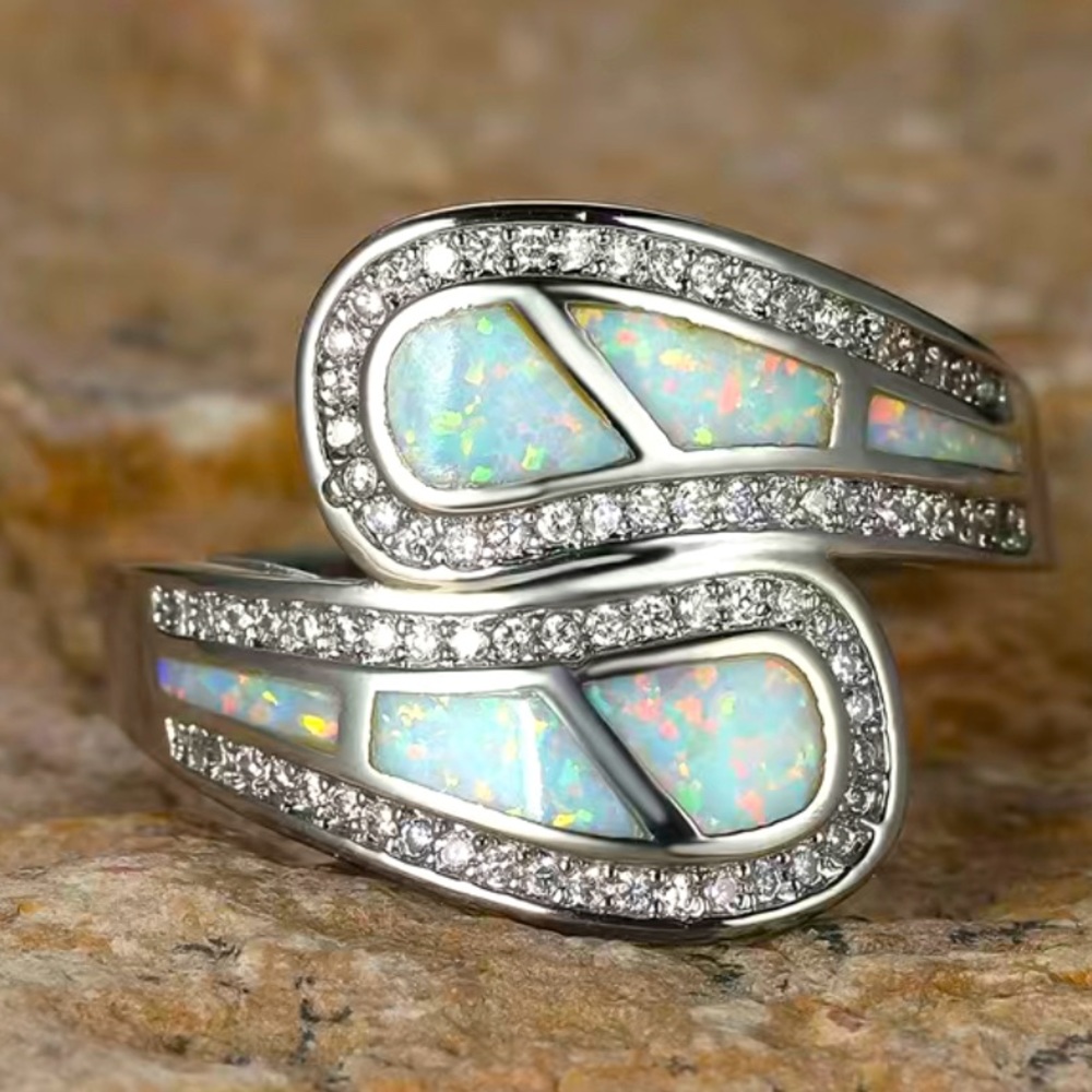 White Opal stone boho vintage ring